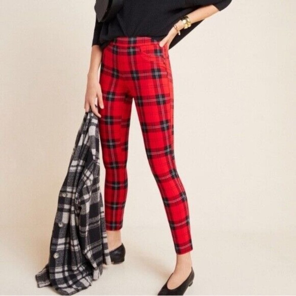 Sanctuary Womens XSMALL Red Plaid Academia Skinny‎ Leg High Waisted Casual Pants